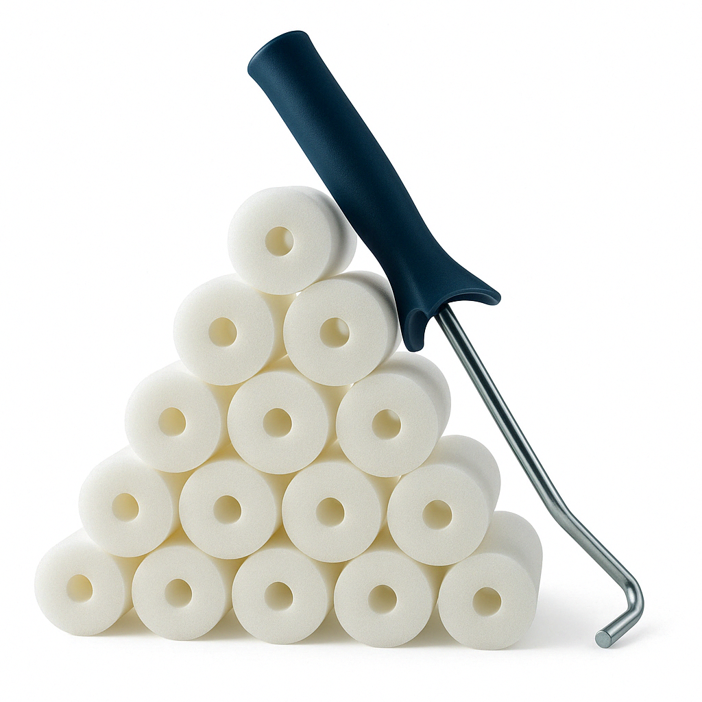 Foam Roller 10 cm, 15 Pieces + Roller Frame